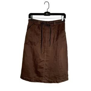 Vtg 90’s Dollhouse Brown Midi Skirt Wrap Womens M Drawstring Adjustable Academia